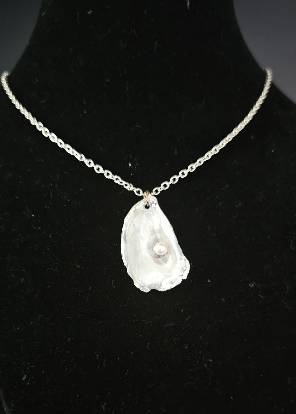 Oyster Shell & Pearl Silvertone Necklace