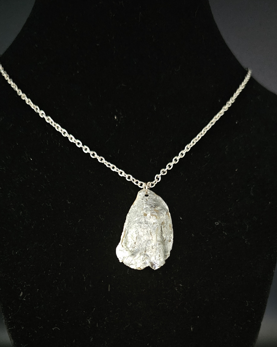 Oyster Shell & Pearl Silvertone Necklace