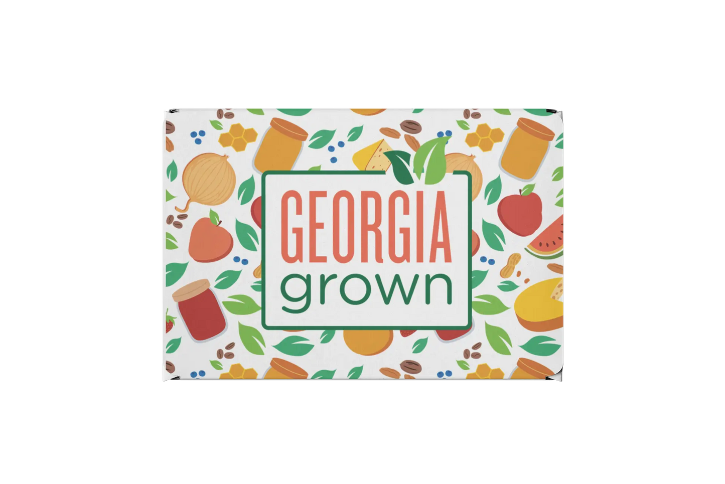 Front view of the Georgia Grown Branded 9.5x7.75x4 Mailer Box made for local businesses or gift givers to ship items in
