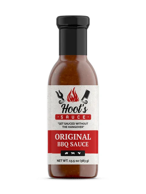 Front view of Hoot's Sauce Original BBQ Sauce bottle