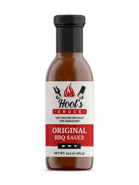 Front view of Hoot's Sauce Original BBQ Sauce bottle