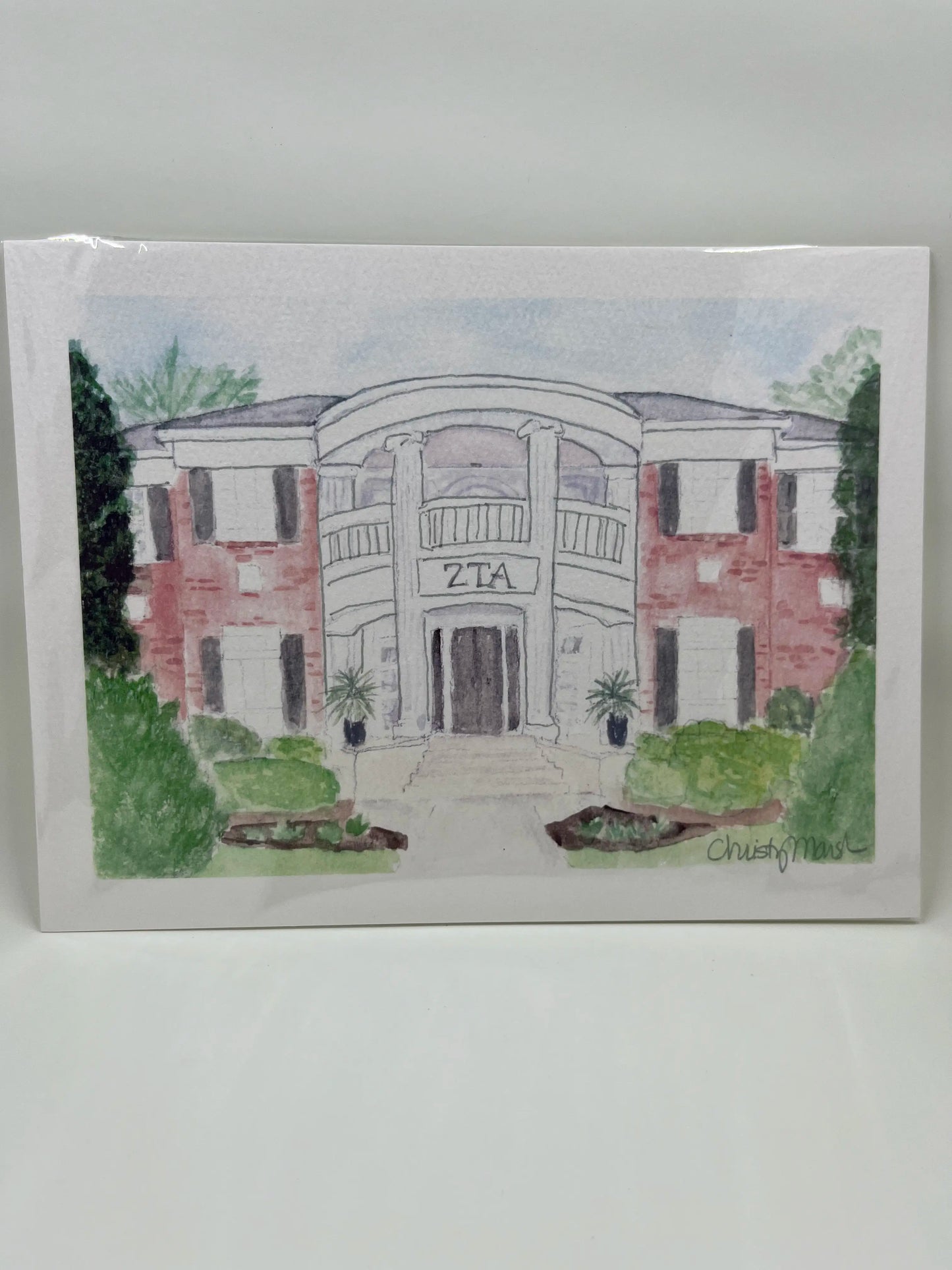 Watercolor art print of the Zeta Tau Alpha sorority house at Georgia Southern University by Sugars and Sketches.