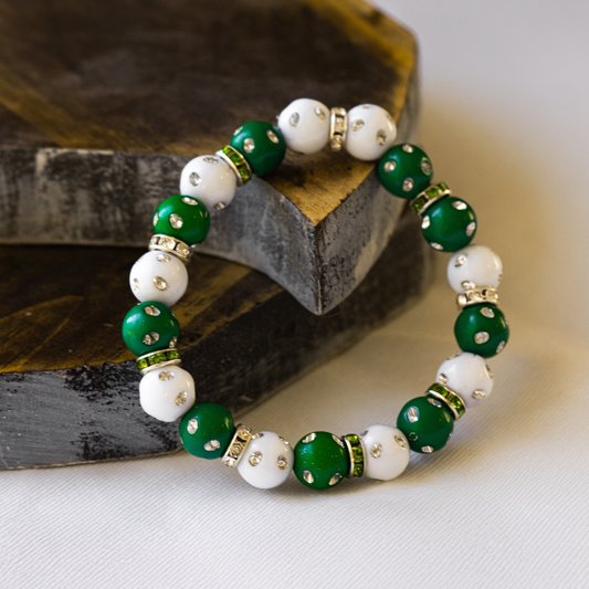 Celestial Single - Handcrafted Green & Gold Bracelet, Elegant Design