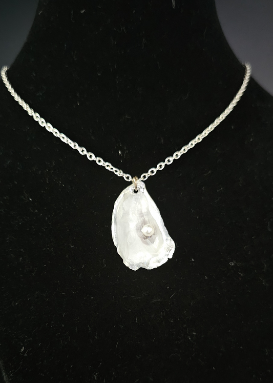 Oyster Shell & Pearl Silvertone Necklace