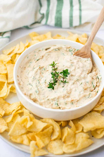 Chef Jannybug French Onion Mix prepared and served with chips