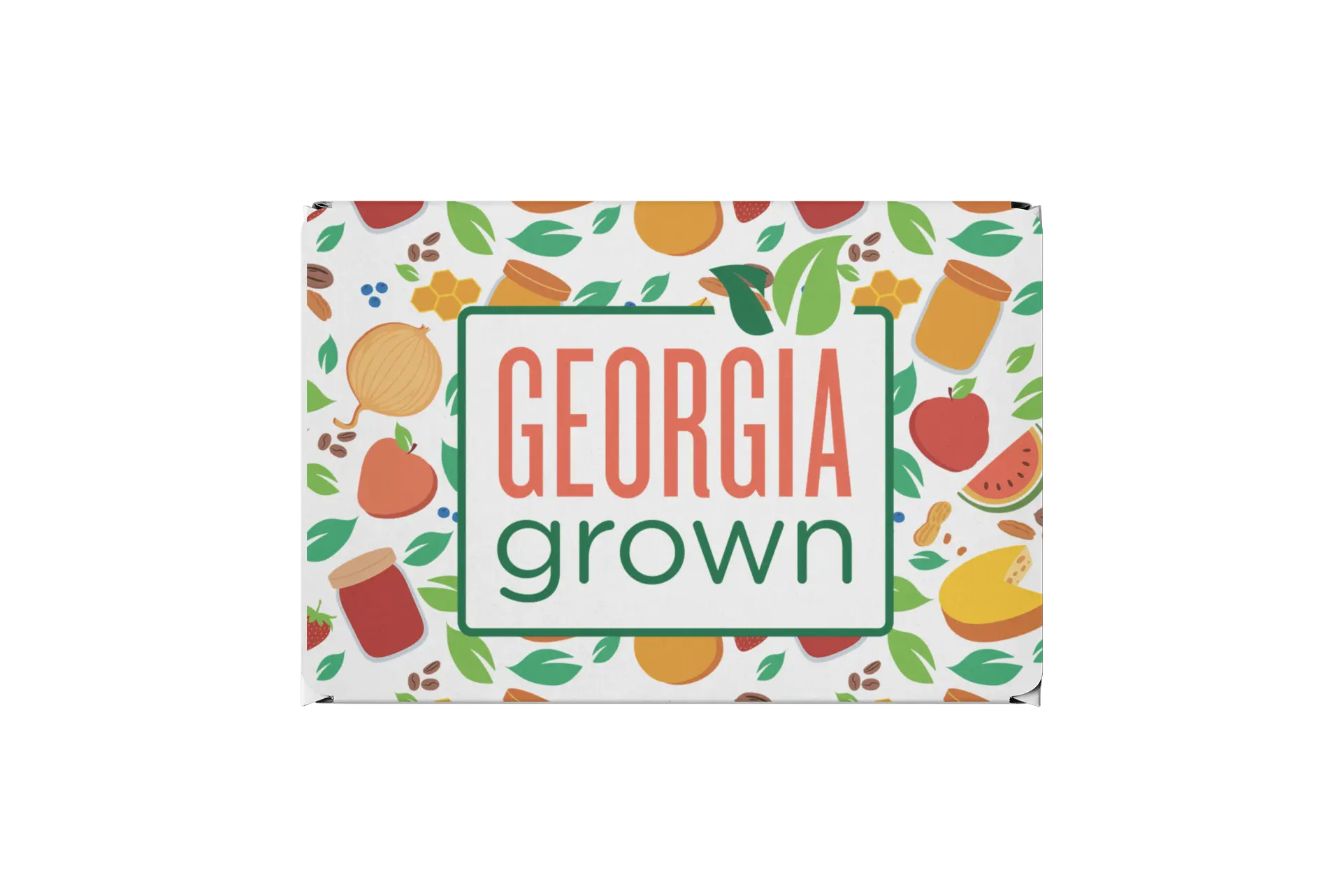 Front/top view of the Georgia Grown Branded 11.25x9x3 Mailer Box made for local businesses or gift givers to ship items in