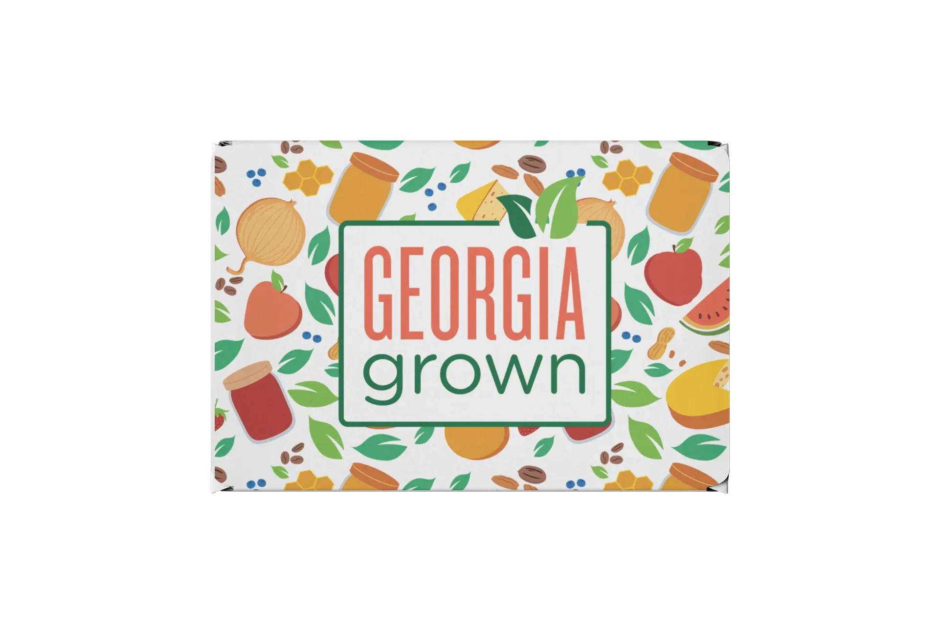 Front view of the Georgia Grown Branded 9.5x7.75x4 Mailer Box made for local businesses or gift givers to ship items in