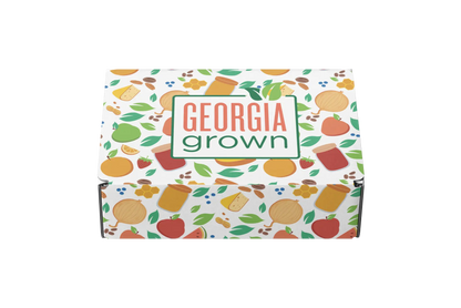 Slanted front view of the Georgia Grown Branded 9.5x7.75x4 Mailer Box made for local businesses or gift givers to ship items in