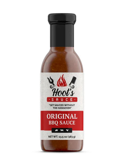Front view of Hoot's Sauce Original BBQ Sauce bottle