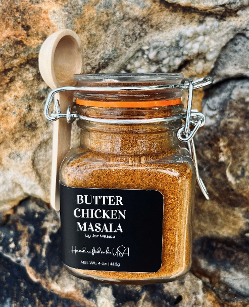 Front view of Jar Masala Butter Chicken Masala spice blend jar