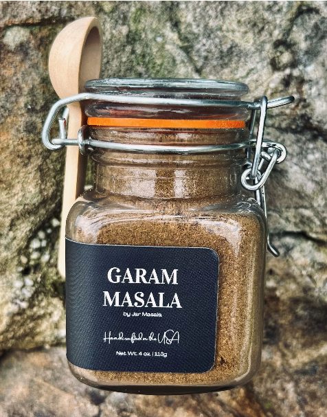 Front view of Jar Masala Garam Masala spice blend jar